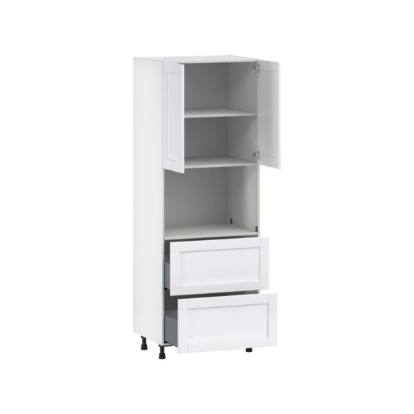 Dahlia Bright White  Shaker Assembled Pantry Microwave Cabinet with 2 Drawer (30 in. W X 84.5 in. H X 24 in. D)