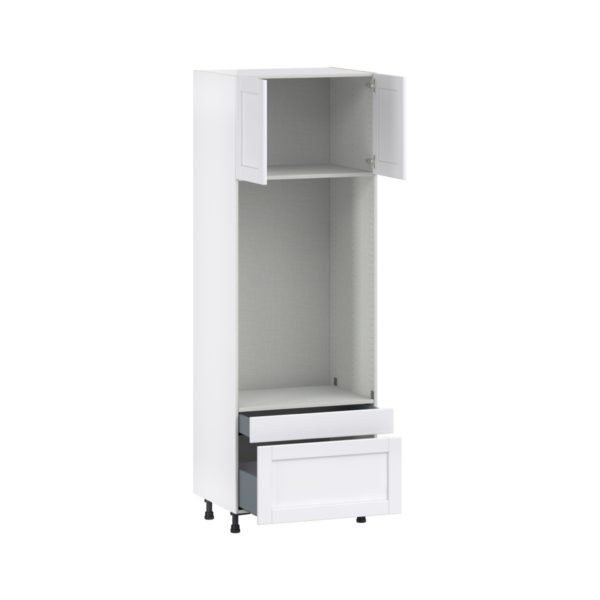 Dahlia Bright White  Shaker Assembled Pantry Microwave/Oven Cabinet with 2 Drawers (30 in. W X 89.5 in. H X 24 in. D)