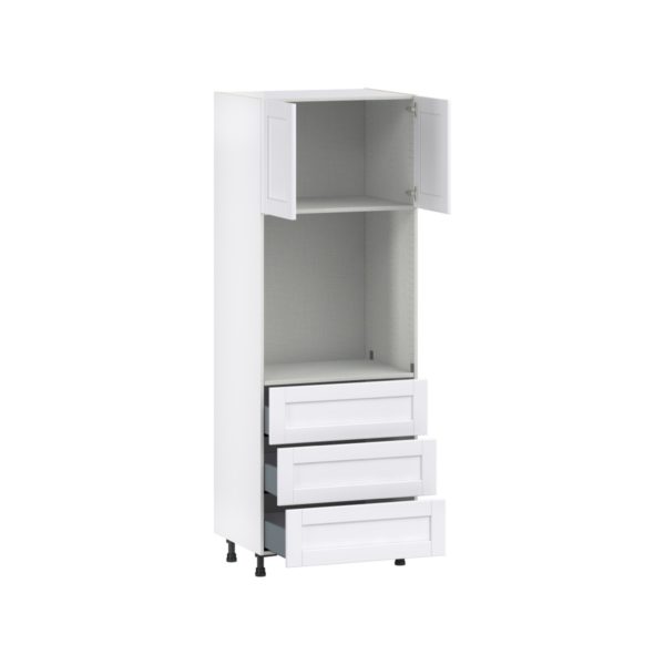 Dahlia Bright White  Shaker Assembled Pantry Single Oven Cabinet with 3 Even Drawers (30 in. W X 84.5 in. H X 24 in. D)