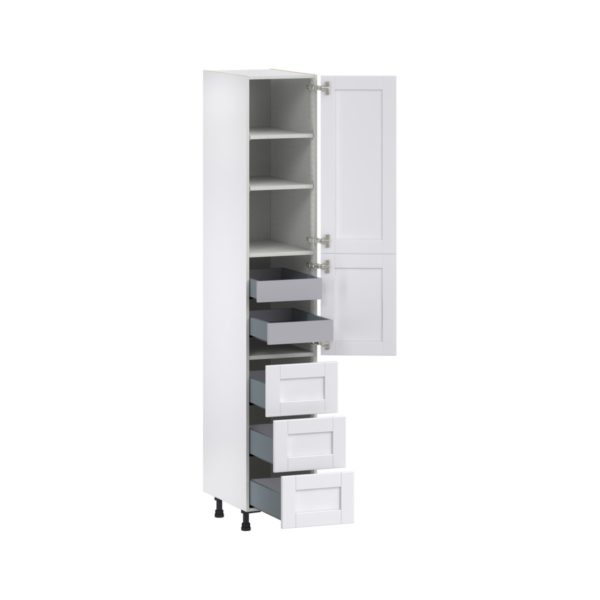 Dahlia Bright White  Shaker Assembled Pantry Cabinet 2 Doors with 3 Drawers and 2 Inner Drawers (15 in. W X 89.5 in. H X 24 in. D)