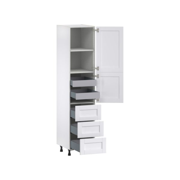 Dahlia Bright White  Shaker Assembled Pantry Cabinet 2 Doors with 3 Drawers and 2 Inner Drawers (18 in. W X 84.5 in. H X 24 in. D)