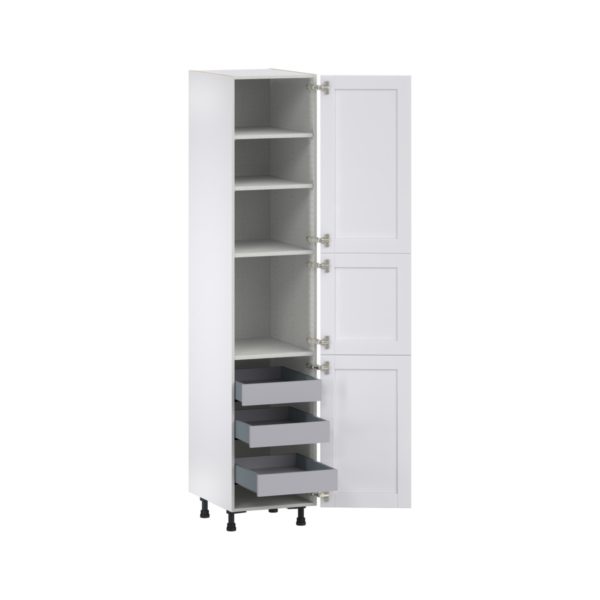 Dahlia Bright White  Shaker Assembled Pantry Cabinet with 2 Doors and 3 Inner Drawers (18 in. W X 89.5 in. H X 24 in. D)