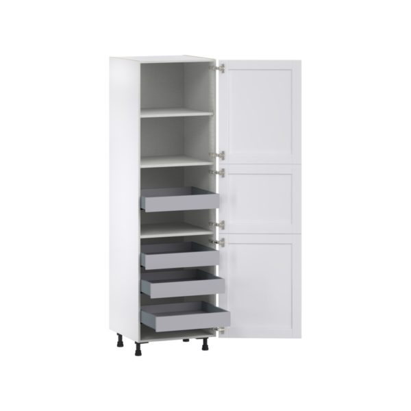 Dahlia Bright White  Shaker Assembled Pantry Cabinet with 2 Doors and 4 Inner Drawers (24 in. W X 84.5 in. H X 24 in. D)