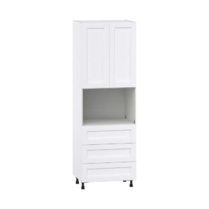 Dahlia Bright White  Shaker Assembled Pantry Microwave Cabinet with 3 Even Drawers (30 in. W X 89.5 in. H X 24 in. D)