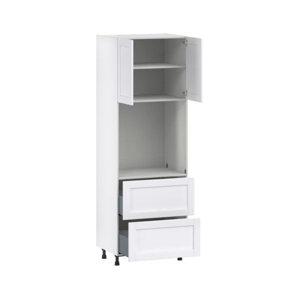 Dahlia Bright White  Shaker Assembled Pantry Single Oven Cabinet with 2 Drawer (30 in. W X 89.5 in. H X 24 in. D)