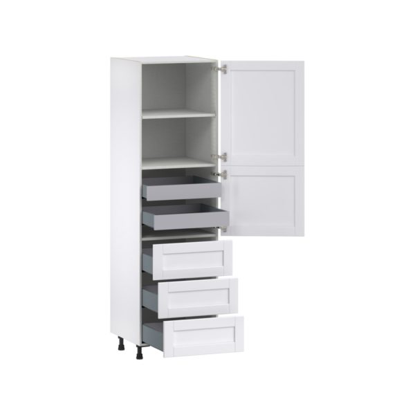 Dahlia Bright White  Shaker Assembled Pantry Cabinet 2 Doors with 3 Drawers and 2 Inner Drawers (24 in. W X 84.5 in. H X 24 in. D)