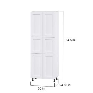 Dahlia Bright White  Shaker Assembled Pantry Cabinet with 6 Doors and 4 Inner Drawers (24 in. W X 84.5 in. H X 24 in. D)