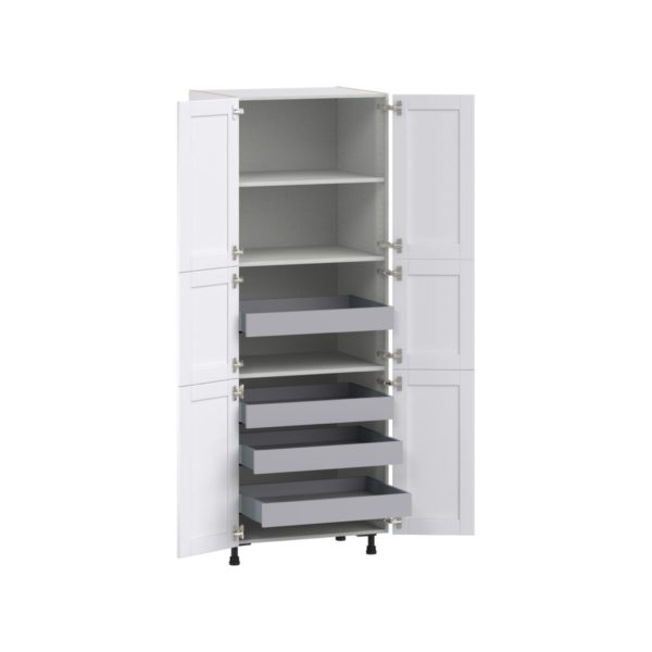 Dahlia Bright White  Shaker Assembled Pantry Cabinet with 6 Doors and 4 Inner Drawers (24 in. W X 84.5 in. H X 24 in. D)