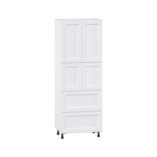 Dahlia Bright White  Shaker Assembled Pantry Cabinet 4 Doors with 2 Drawers and 2 Inner Drawers (30 in. W X 84.5 in. H X 24 in. D)