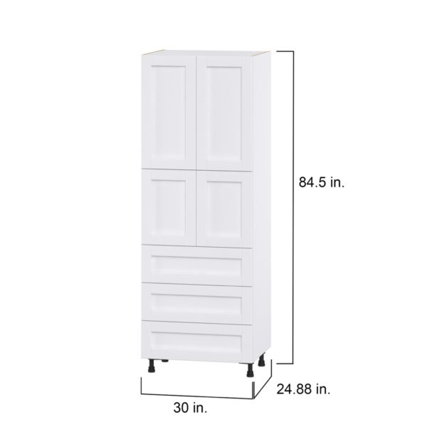 Dahlia Bright White  Shaker Assembled Pantry Cabinet 4 Doors with 3 Drawers and 2 Inner Drawers (30 in. W X 84.5 in. H X 24 in. D)