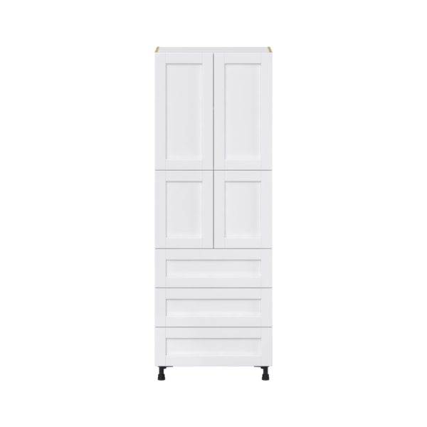 Dahlia Bright White  Shaker Assembled Pantry Cabinet 4 Doors with 3 Drawers and 2 Inner Drawers (30 in. W X 84.5 in. H X 24 in. D)