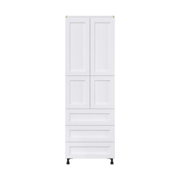 Dahlia Bright White  Shaker Assembled Pantry Cabinet 4 Doors with 3 Drawers and 2 Inner Drawers (30 in. W X 89.5 in. H X 24 in. D)