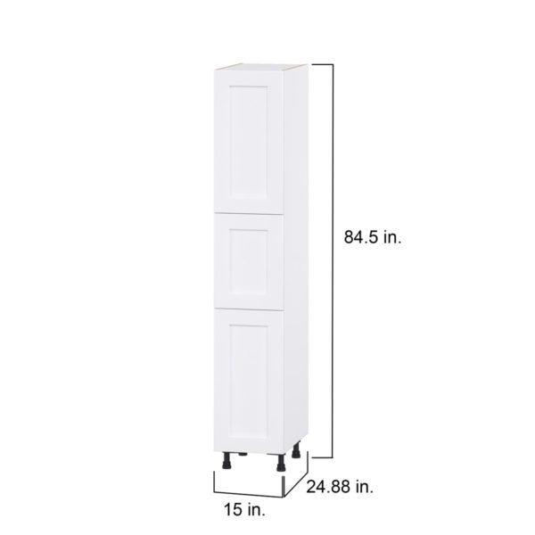 Jasmine Painted Warm White  Shaker Assembled Pantry Cabinet with 2 Doors and 4 Inner Drawers (15 in. W X 84.5 in. H X 24 in. D)