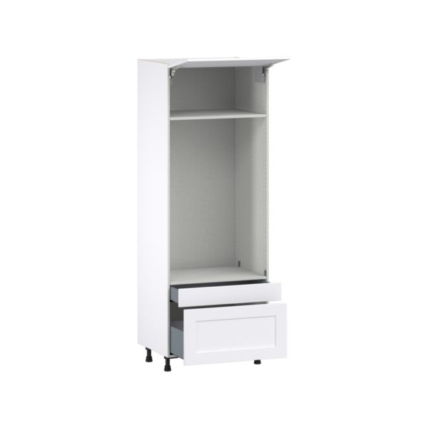 Jasmine Painted Warm White  Shaker Assembled Pantry Micro/Oven Cabinet with 2 Drawers and Lift Up Door (30 in. W X 84.5 in. H X 24 in. D)