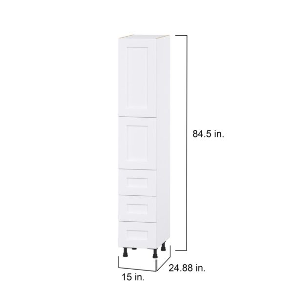 Jasmine Painted Warm White  Shaker Assembled Pantry Cabinet 2 Doors with 3 Drawers and 2 Inner Drawers (15 in. W X 84.5 in. H X 24 in. D)