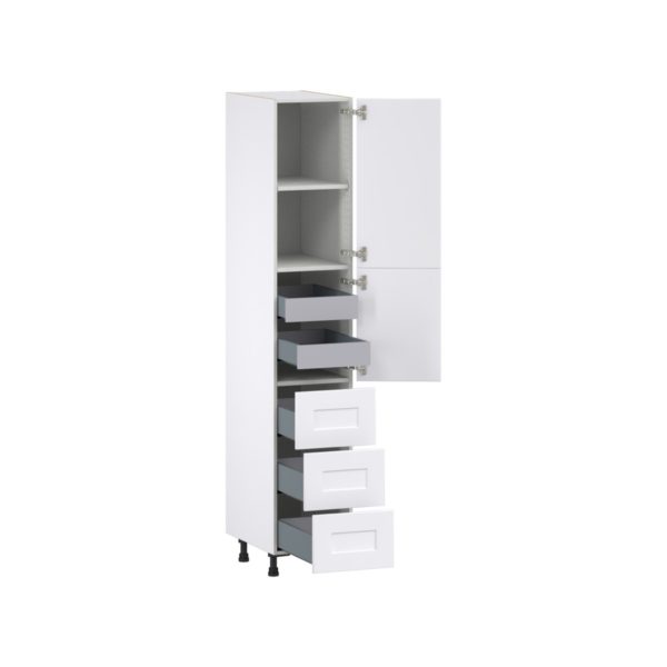 Jasmine Painted Warm White  Shaker Assembled Pantry Cabinet 2 Doors with 3 Drawers and 2 Inner Drawers (15 in. W X 84.5 in. H X 24 in. D)