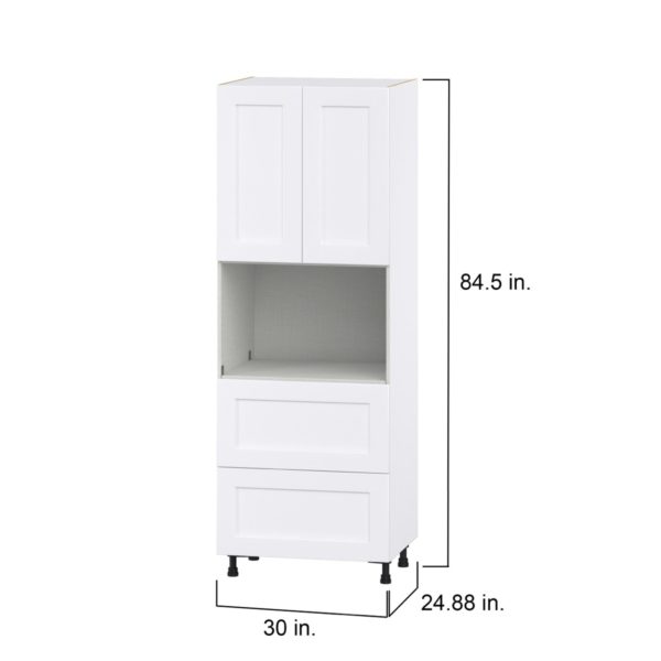 Jasmine Painted Warm White  Shaker Assembled Pantry Microwave Cabinet with 2 Drawer (30 in. W X 84.5 in. H X 24 in. D)