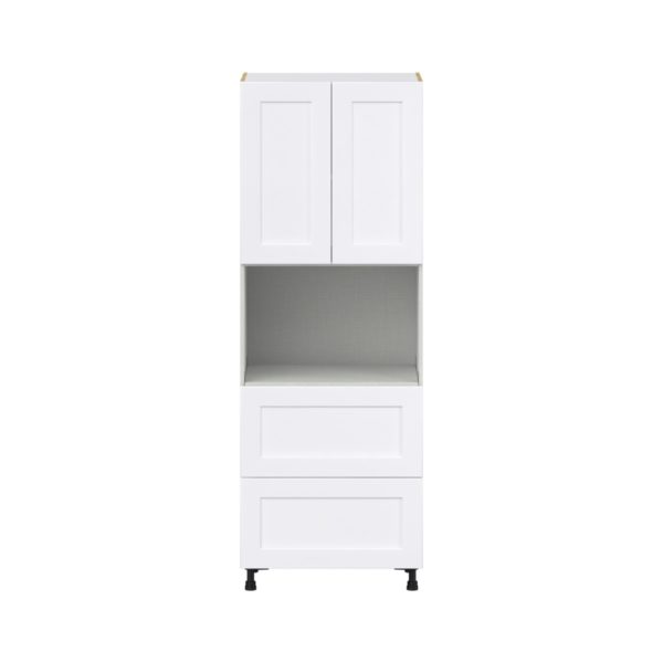 Jasmine Painted Warm White  Shaker Assembled Pantry Microwave Cabinet with 2 Drawer (30 in. W X 84.5 in. H X 24 in. D)