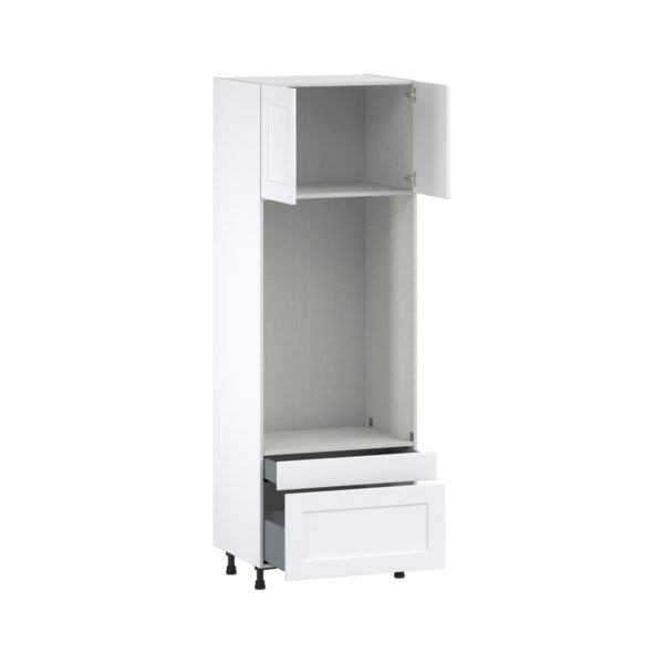 Jasmine Painted Warm White  Shaker Assembled Pantry Microwave/Oven Cabinet with 2 Drawers (30 in. W X 89.5 in. H X 24 in. D)