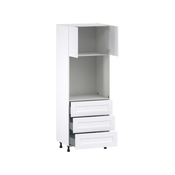 Jasmine Painted Warm White  Shaker Assembled Pantry Single Oven Cabinet with 3 Even Drawers (30 in. W X 84.5 in. H X 24 in. D)