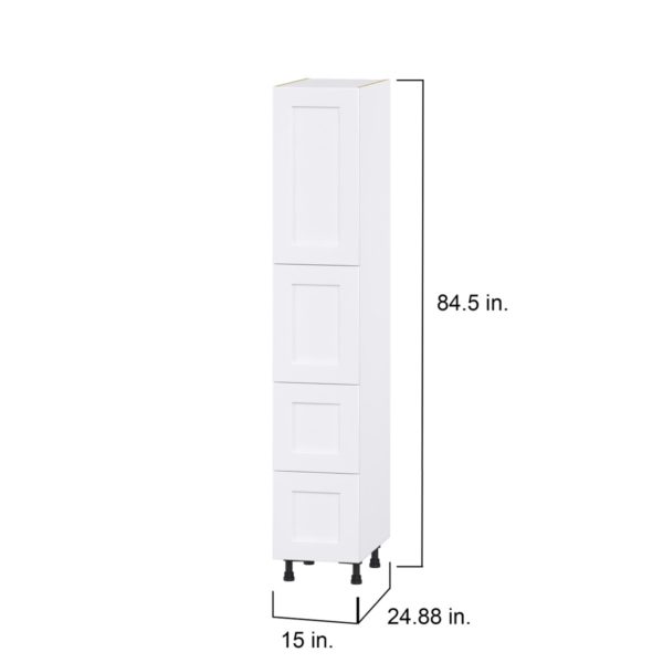 Jasmine Painted Warm White  Shaker Assembled Pantry Cabinet 2 Doors with 2 Drawers and 2 Inner Drawers (15 in. W X 84.5 in. H X 24 in. D)