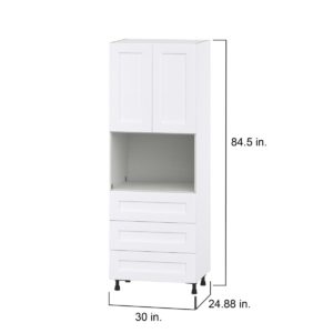 Jasmine Painted Warm White  Shaker Assembled Pantry Microwave Cabinet with 3 Even Drawers (30 in. W X 84.5 in. H X 24 in. D)