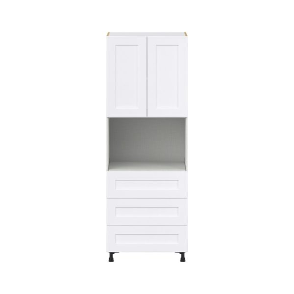 Jasmine Painted Warm White  Shaker Assembled Pantry Microwave Cabinet with 3 Even Drawers (30 in. W X 84.5 in. H X 24 in. D)