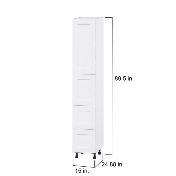 Jasmine Painted Warm White  Shaker Assembled Pantry Cabinet 2 Doors with 2 Drawers and 2 Inner Drawers (15 in. W X 89.5 in. H X 24 in. D)