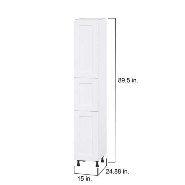 Jasmine Painted Warm White  Shaker Assembled Pantry Cabinet with 2 Doors and 3 Inner Drawers (15 in. W X 89.5 in. H X 24 in. D)