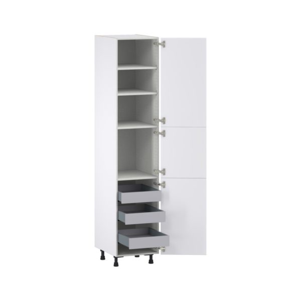 Jasmine Painted Warm White  Shaker Assembled Pantry Cabinet with 2 Doors and 3 Inner Drawers (18 in. W X 89.5 in. H X 24 in. D)