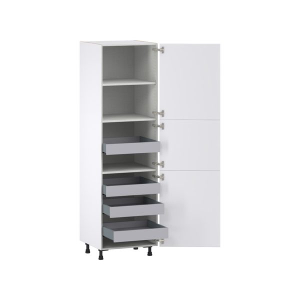 Jasmine Painted Warm White  Shaker Assembled Pantry Cabinet with 2 Doors and 4 Inner Drawers (24 in. W X 84.5 in. H X 24 in. D)