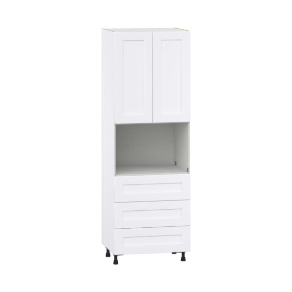 Jasmine Painted Warm White  Shaker Assembled Pantry Microwave Cabinet with 3 Even Drawers (30 in. W X 89.5 in. H X 24 in. D)