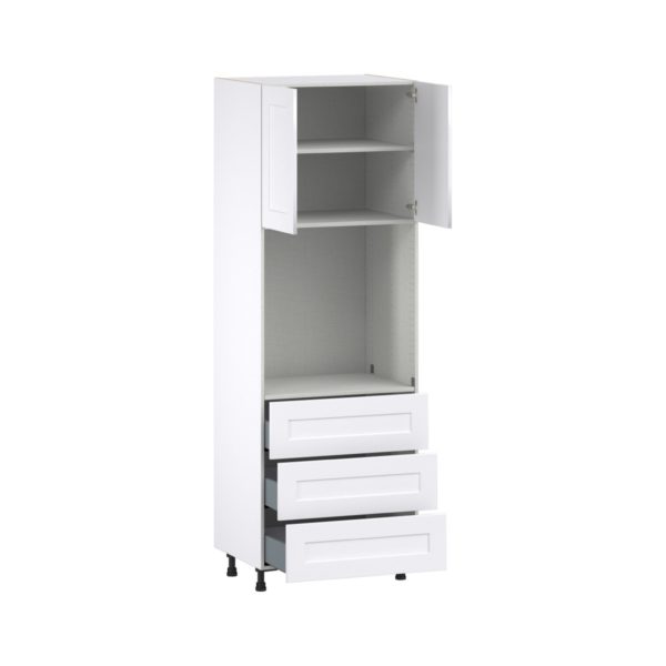 Jasmine Painted Warm White  Shaker Assembled Pantry Single Oven Cabinet with 3 Even Drawers (30 in. W X 89.5 in. H X 24 in. D)