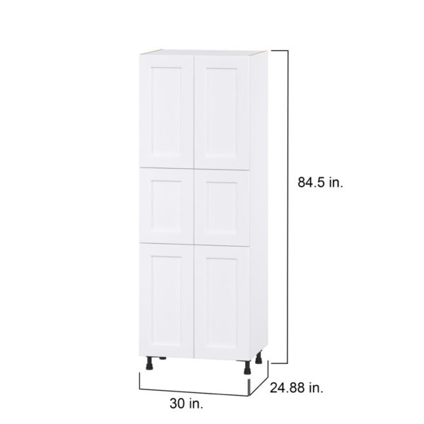 Jasmine Painted Warm White  Shaker Assembled Pantry Cabinet with 6 Doors and 4 Inner Drawers (24 in. W X 84.5 in. H X 24 in. D)