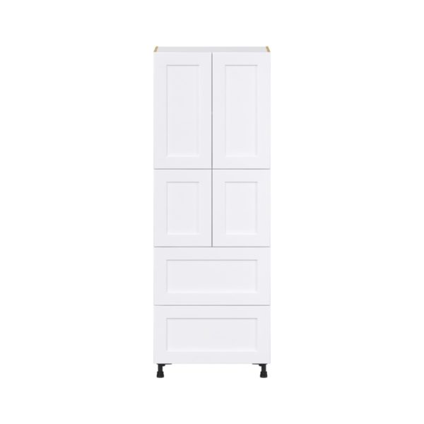 Jasmine Painted Warm White  Shaker Assembled Pantry Cabinet 4 Doors with 2 Drawers and 2 Inner Drawers (30 in. W X 84.5 in. H X 24 in. D)