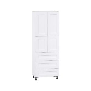 Jasmine Painted Warm White  Shaker Assembled Pantry Cabinet 4 Doors with 3 Drawers and 2 Inner Drawers (30 in. W X 84.5 in. H X 24 in. D)