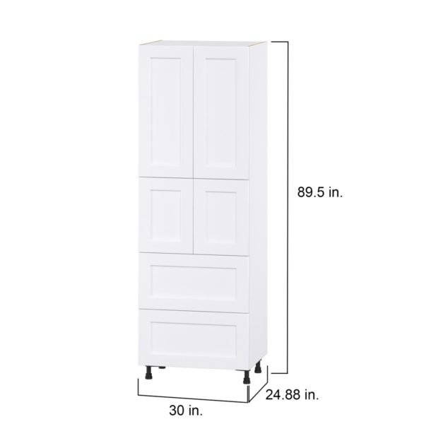 Jasmine Painted Warm White  Shaker Assembled Pantry Cabinet 4 Doors with 2 Drawers and 2 Inner Drawers (30 in. W X 89.5 in. H X 24 in. D)