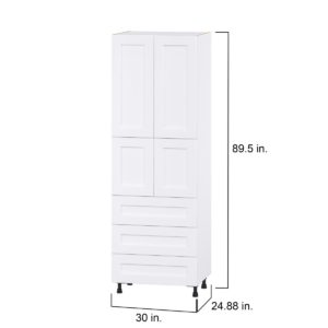 Jasmine Painted Warm White  Shaker Assembled Pantry Cabinet 4 Doors with 3 Drawers and 2 Inner Drawers (30 in. W X 89.5 in. H X 24 in. D)