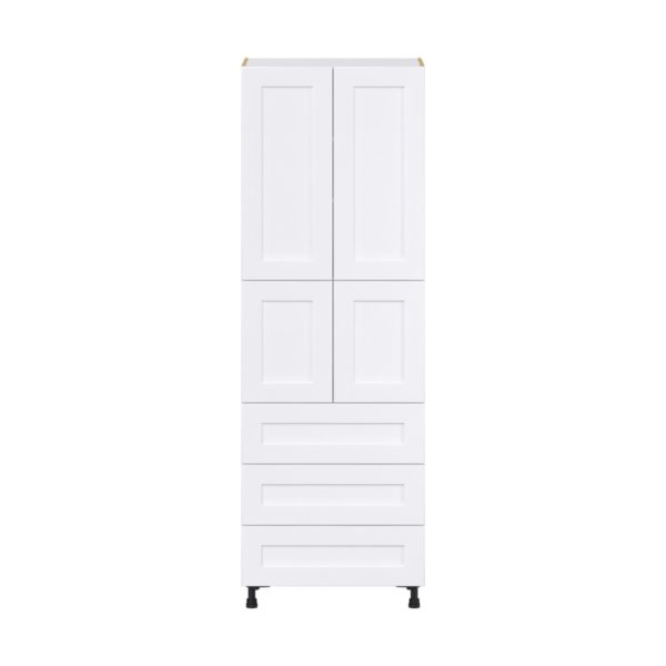 Jasmine Painted Warm White  Shaker Assembled Pantry Cabinet 4 Doors with 3 Drawers and 2 Inner Drawers (30 in. W X 89.5 in. H X 24 in. D)