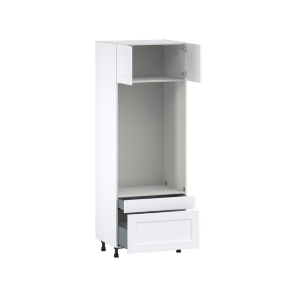 Jasmine Painted Warm White  Shaker Assembled Pantry Microwave/Oven Combo Cabinet with 2 Drawers (30 in. W X 84.5 in. H X 24 in. D)