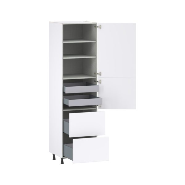 Lily Bright White  Slab Assembled Pantry Cabinet 1 Doors with 2 Drawers and 2 Inner Drawers (24 in. W X 89.5 in. H X 24 in. D)