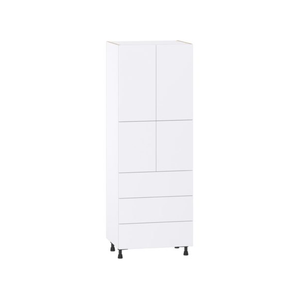 Lily Bright White  Slab Assembled Pantry Cabinet 4 Doors with 3 Drawers and 2 Inner Drawers (30 in. W X 84.5 in. H X 24 in. D)