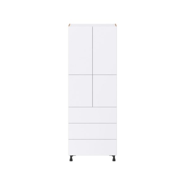 Lily Bright White  Slab Assembled Pantry Cabinet 4 Doors with 3 Drawers and 2 Inner Drawers (30 in. W X 84.5 in. H X 24 in. D)