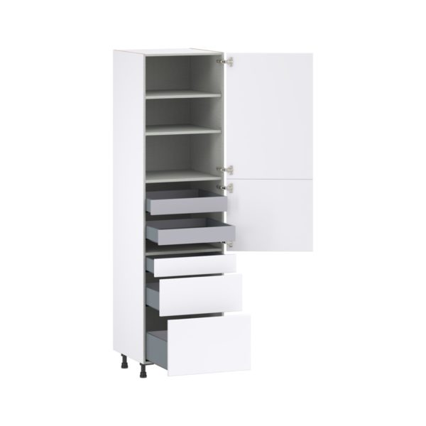 Lily Bright White  Slab Assembled Pantry  Cabinet with 3 Drawers and 2 Inner Drawers (24 in. W X 89.5 in. H X 24 in. D)