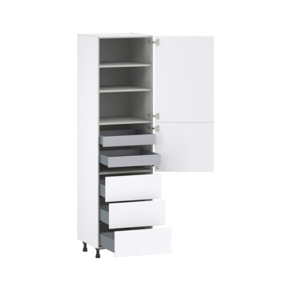 Lily Bright White  Slab Assembled Pantry Cabinet 1 Doors with 3 Drawers and 2 Inner Drawers (24 in. W X 89.5 in. H X 24 in. D)