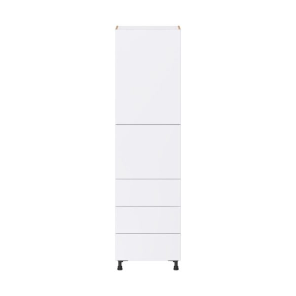 Lily Bright White  Slab Assembled Pantry Cabinet 1 Doors with 3 Drawers and 2 Inner Drawers (24 in. W X 89.5 in. H X 24 in. D)