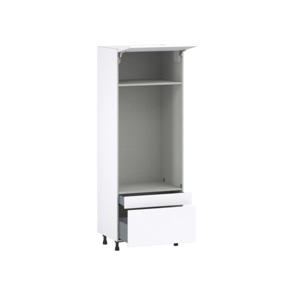 Lily Bright White  Slab Assembled Pantry Micro/Oven Cabinet with 2 Drawers and Lift Up Door (30 in. W X 84.5 in. H X 24 in. D)