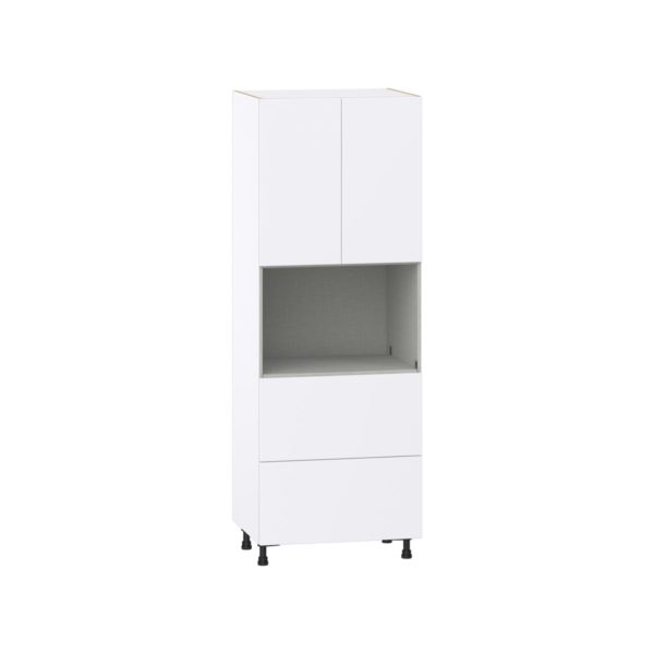 Lily Bright White  Slab Assembled Pantry Microwave Cabinet with 2 Drawer (30 in. W X 84.5 in. H X 24 in. D)