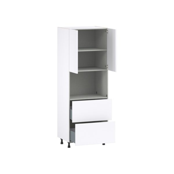 Lily Bright White  Slab Assembled Pantry Microwave Cabinet with 2 Drawer (30 in. W X 84.5 in. H X 24 in. D)