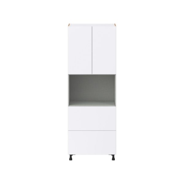 Lily Bright White  Slab Assembled Pantry Microwave Cabinet with 2 Drawer (30 in. W X 84.5 in. H X 24 in. D)